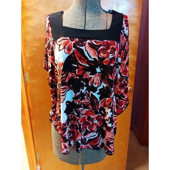 Saint Tropez West size M Blouse Orange and Black Floral - Picture 1 of 12